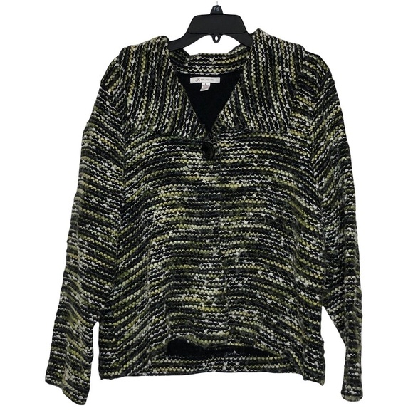 Jm COLLECTION - Textured Jacket One Button-Snap Black, White and Green - Size XL - Picture 1 of 3